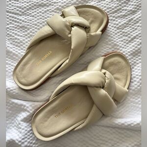 The Odells Ivory Leather Puffy Slide Sandals